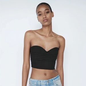 NWOT Zara Black Strapless Pleated Tube Top CropTop Size L